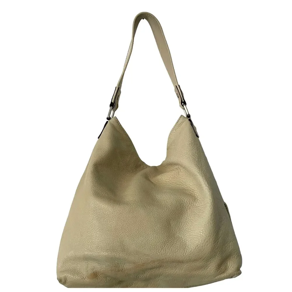Michael Kors Cream Leather Ranger Hobo Bag Womens Pebbled Slouchy Handbag Purse